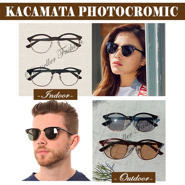 kacamata photocromic Anti UV frame vintage New Model Lensa Normal bisa berubah warna otomatis lensa Photochromic Pria dan Wanita NOCASE