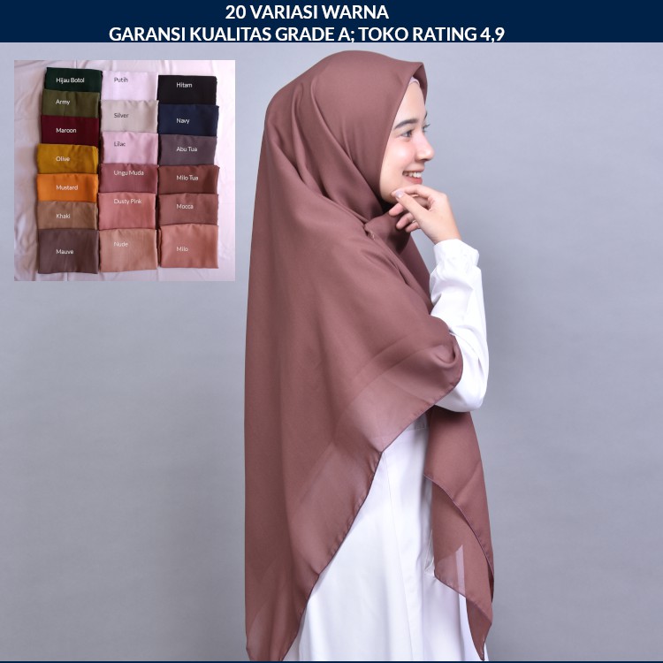 Bella Square Jumbo Syari 140 x 140 cm Hijab Segi Empat Syar'i Kerudung