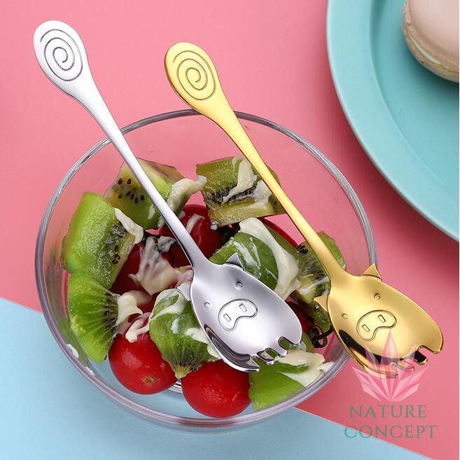 Sendok Garpu SET Unik Cute Piggy Unique Spoon Fork untuk Anak Teh Kopi Gift