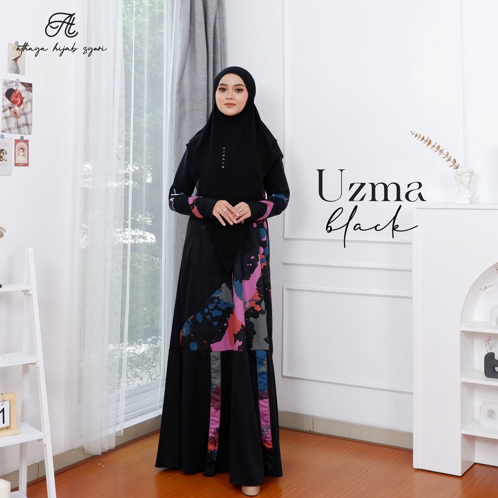 Athaya - Uzma Bergo Series Black | Gamis + Hijab Syari | Dress Muslim Wanita