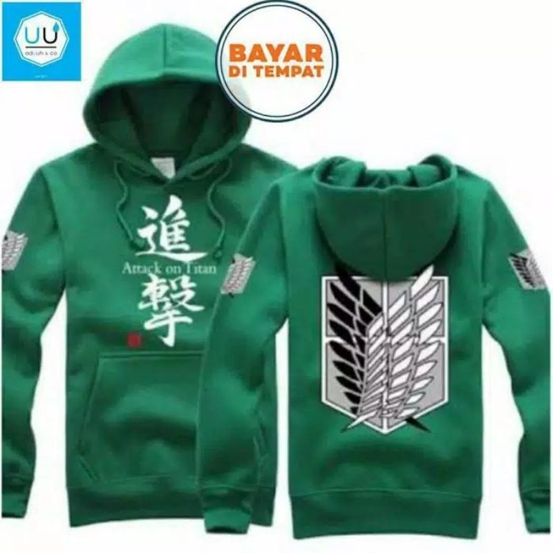 Hoodie Anime Attack On Titan Hijau Jaket Jumbo AOT