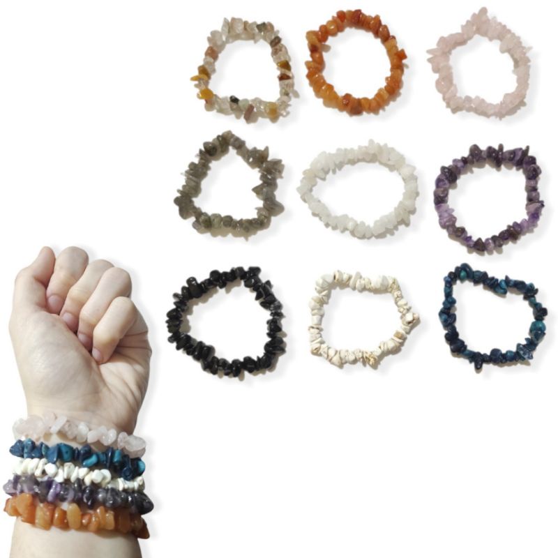 Gelang Quartz Crystal Elastis Batu Alam Bohemian Etnik Bracelet Ethnic Natural Stone Beads