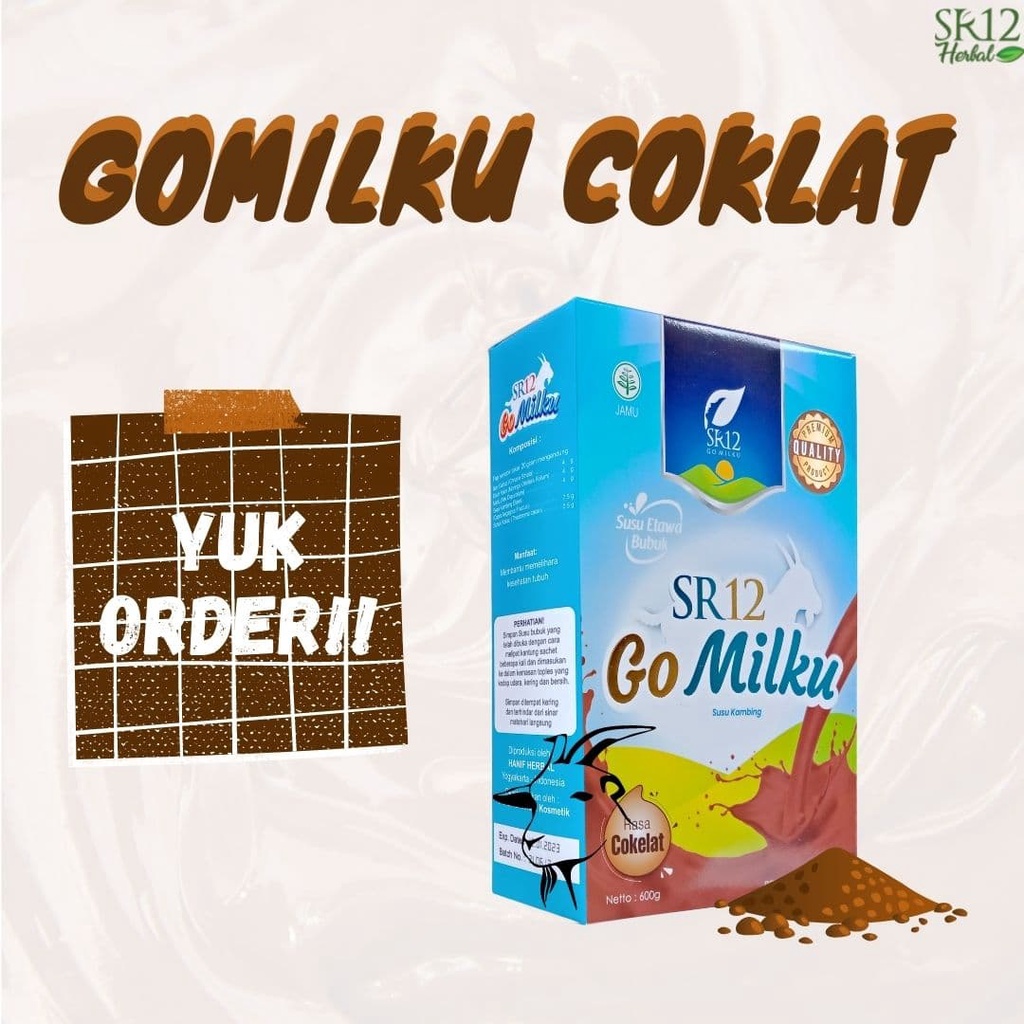 

GO MILKU SR12 VARIAN COKLAT 600gr Susu Kambing Etawa Bubuk GOMILKU SUSU KAMBING KUALITAS PREMIUM GOAT MILK SUSU BUBUK BPOM