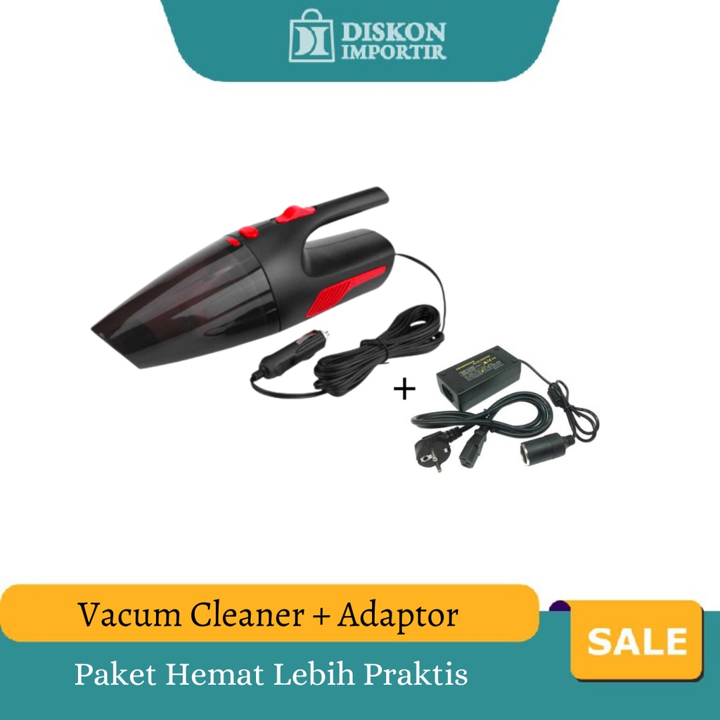 Paket Hemat Vacuum Cleaner Penyedot Debu Mobil 12v + Adaptor Vacuum