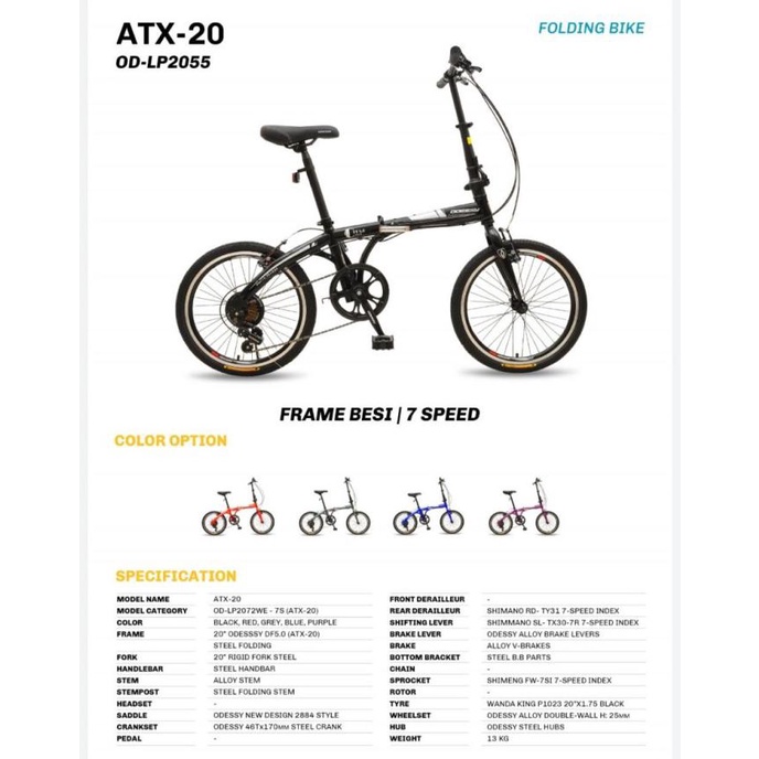 SEPEDA LIPAT / FOLDING BIKE ANAK DEWASA ODESSY 20" 20 72 WE 7 SPEED - Ungu