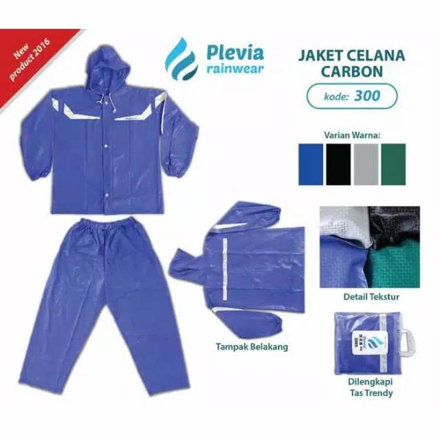 Jas Hujan Raincoat Stelan Celana Plevia CARBON 300 Trendy Modis Modern