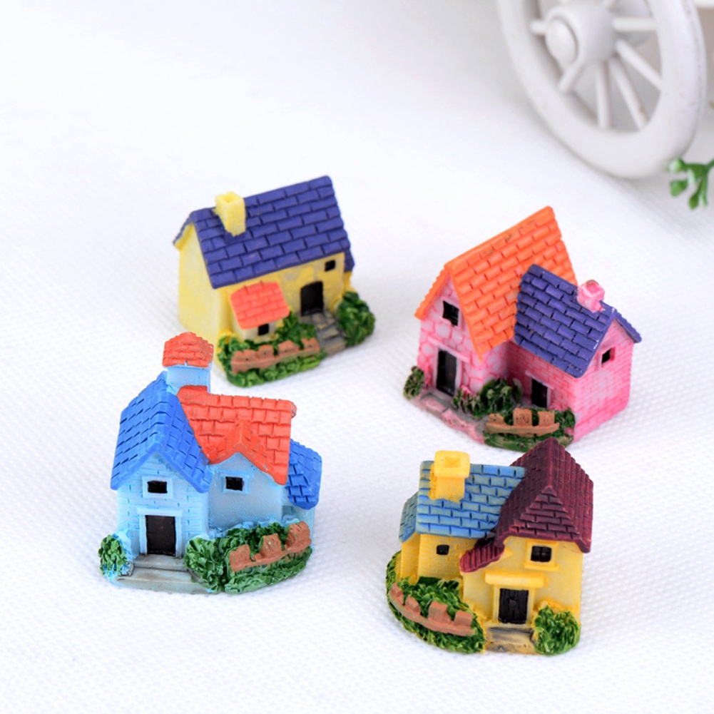 Miniature Gardening Landscape Micro Village Stone Houses Thumbnail House Thatched Huts DIY Bonsai Terrarium Crafts Desk Ornaments Accessories for Fairy Garden Decoration OW