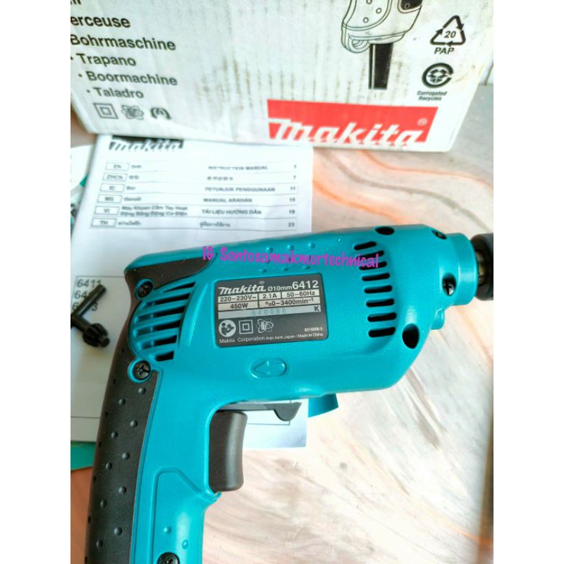 MAKITA 6412 10 MM Bor Tangan Drill Listrik Besi Kayu Bolak Balik 10mm