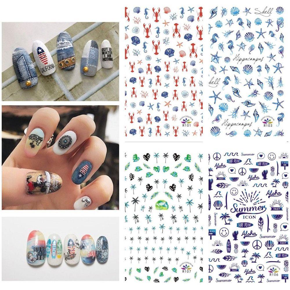 NEEDWAY Musim Panas Pantai Nail Art Stiker Palm Fashion Hitam Wanita Daun Lobster Manicure Gadis Nail Art Dekorasi