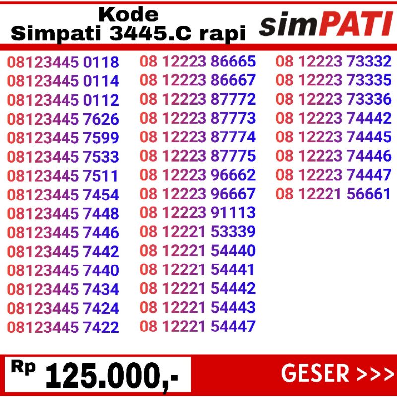 nomor cantik telkomsel simpati 123445