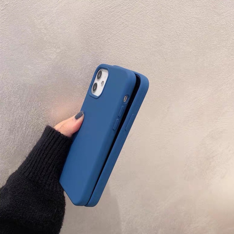 Soft Case Bahan Silikon Cair Warna Biru Untuk iPhone 11 12 13 14 Pro Max X XR XS Max 6 6S 7 8 Plus