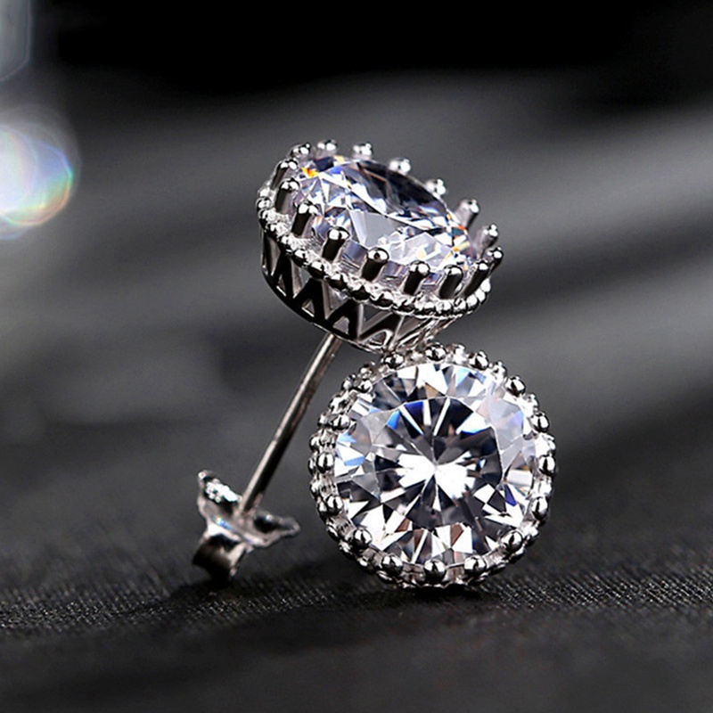 Female Luxury Round Cubic Zirconia Earrings Crystal CZ Shiny Women Accessories High Quality Silver Color Trendy Jewelry