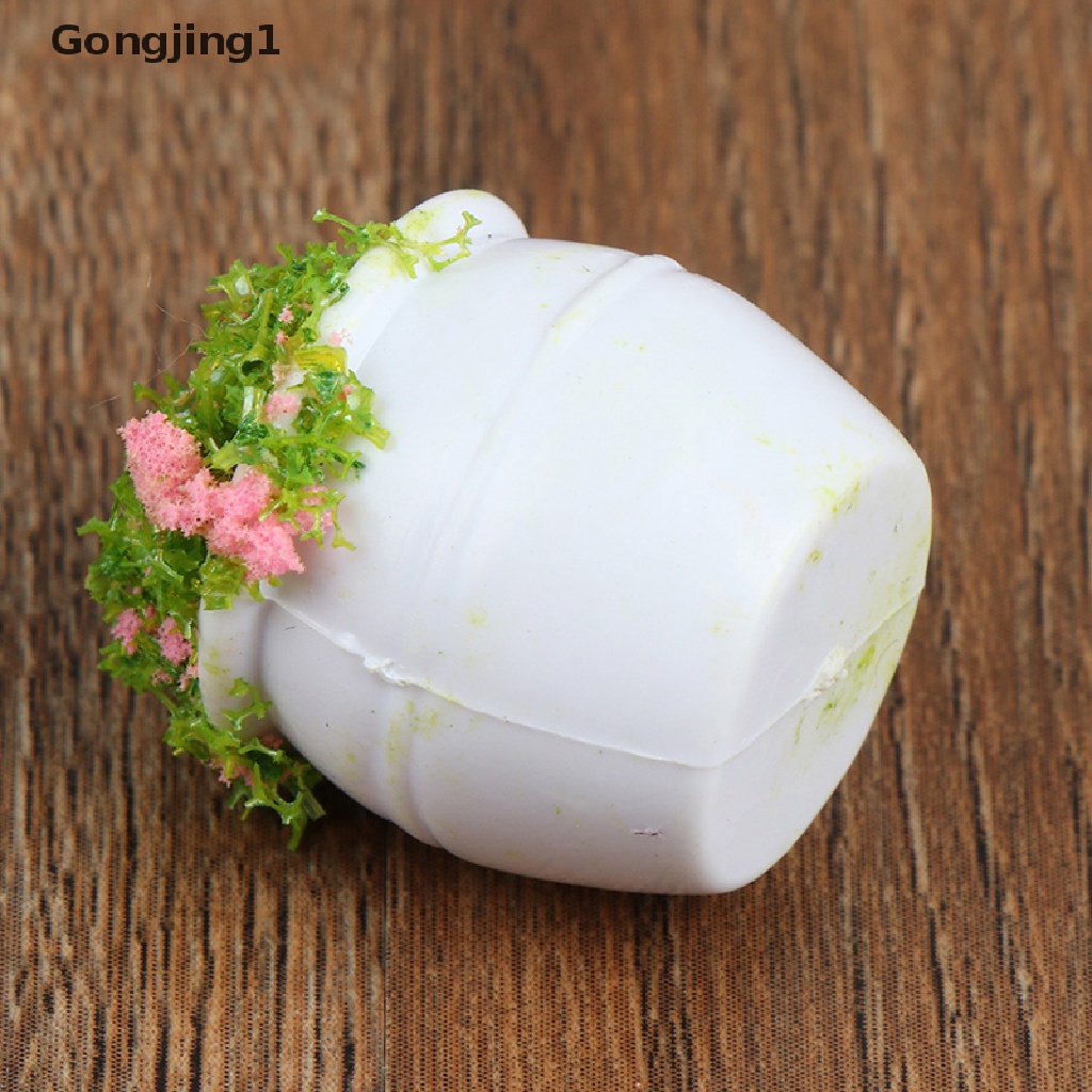 Gongjing1 2pcs Miniatur Pot Bunga / Tanaman Bonsai Skala 1: 12 Untuk Aksesoris Rumah Boneka