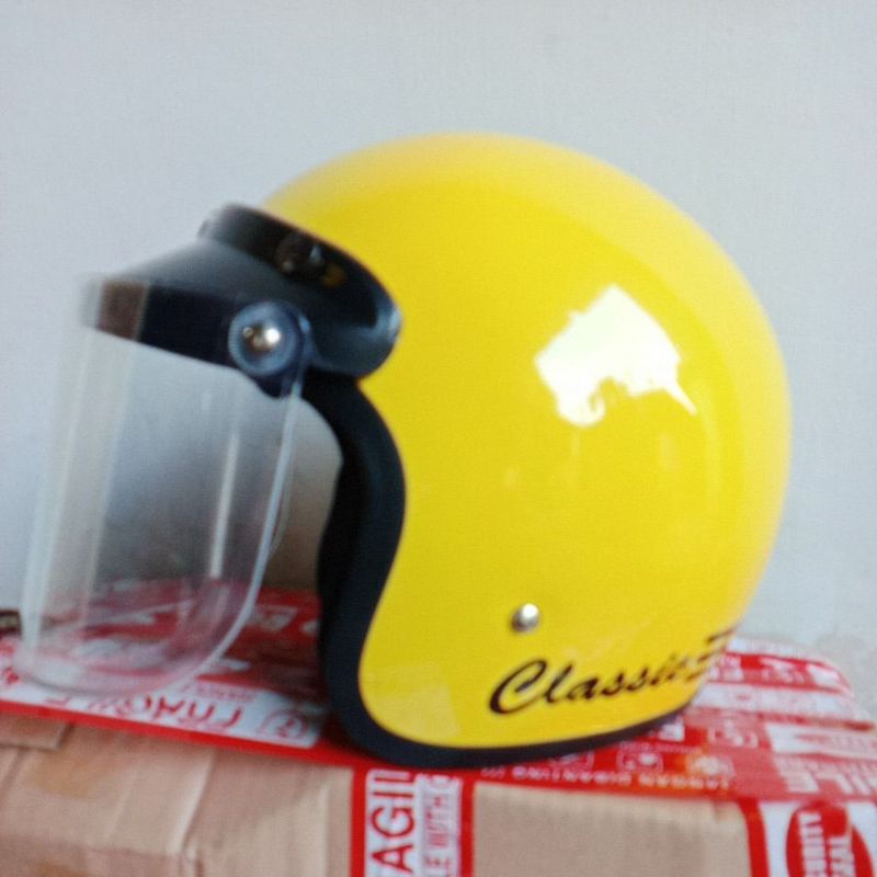 HELM BOGO DEWASA CLASSIC GARIS TIGA KACA DATAR ORIGINAL SNI