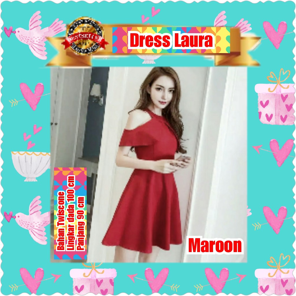 DRESS LAURA / MAROON / RED / TERPOPULER / TERLARIS / TERMURAH