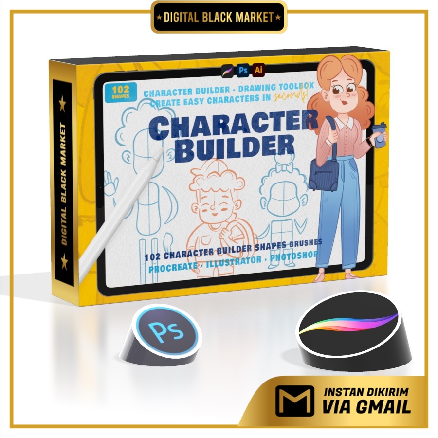 Character Builder Drawing Toolkit - Procreate - Adobe Photoshop &amp; Illustrator