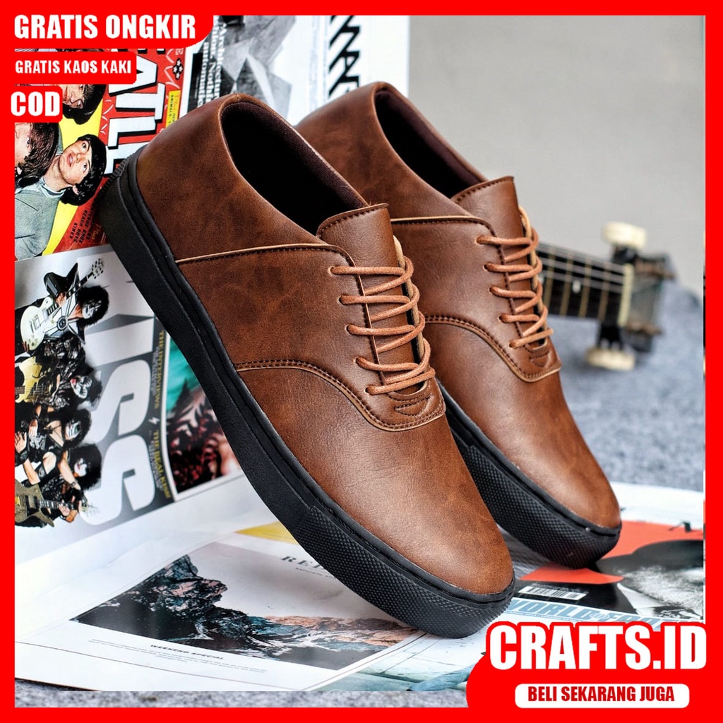 CRAFTS X AUTHEN Sepatu Kasual Pria Kulit Syntetic Sepatu Pria Casual Sepatu Cowok/Cowo Sepatu Kerja Kantor Kondangan Semi Formal Kuliah Keren Termurah