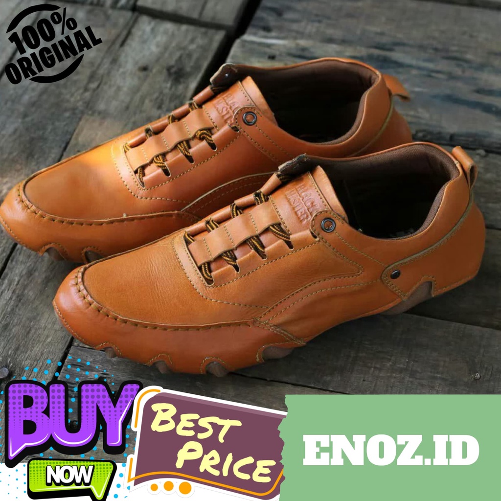 ENOZ X ETHNIC - Sepatu Slop Sneakers Pria Kulit Asli Original Handmade Kasual Formal Kerja Slip On Keren Trendy Kekinian