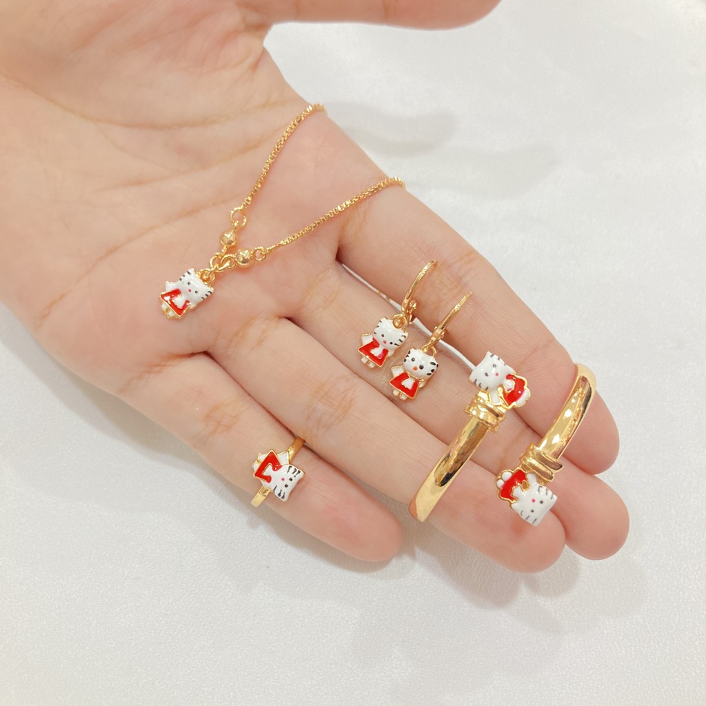 Set Perhiasan Anak Cat Lapis Emas Kalung Anting Gelang Cincin Aksesoris Fashion