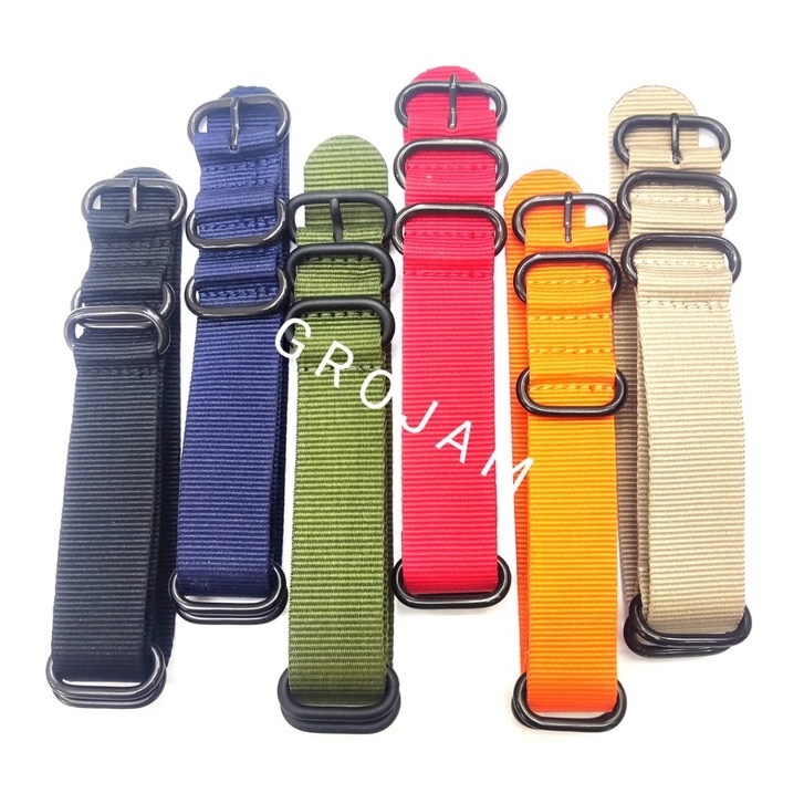 Strap Tali Nato Polos Jam Tangan PVD Nylon Nato Zulu Canvas Nato 18mm 20mm 22mm 24mm Premium 5-Ring PVD Strap Tali Jam Kanvas 20mm 22mm 24mm