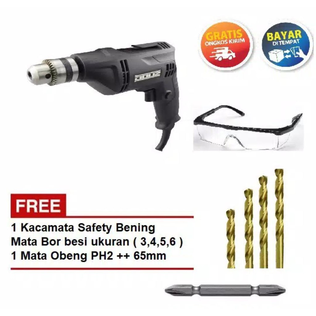 Mesin Bor 10mm BA 632 Doliz Free Kacamata Safety, Mata Bor Besi Ukuran (3,4,5,6) dan Mata PH2 65mm 1