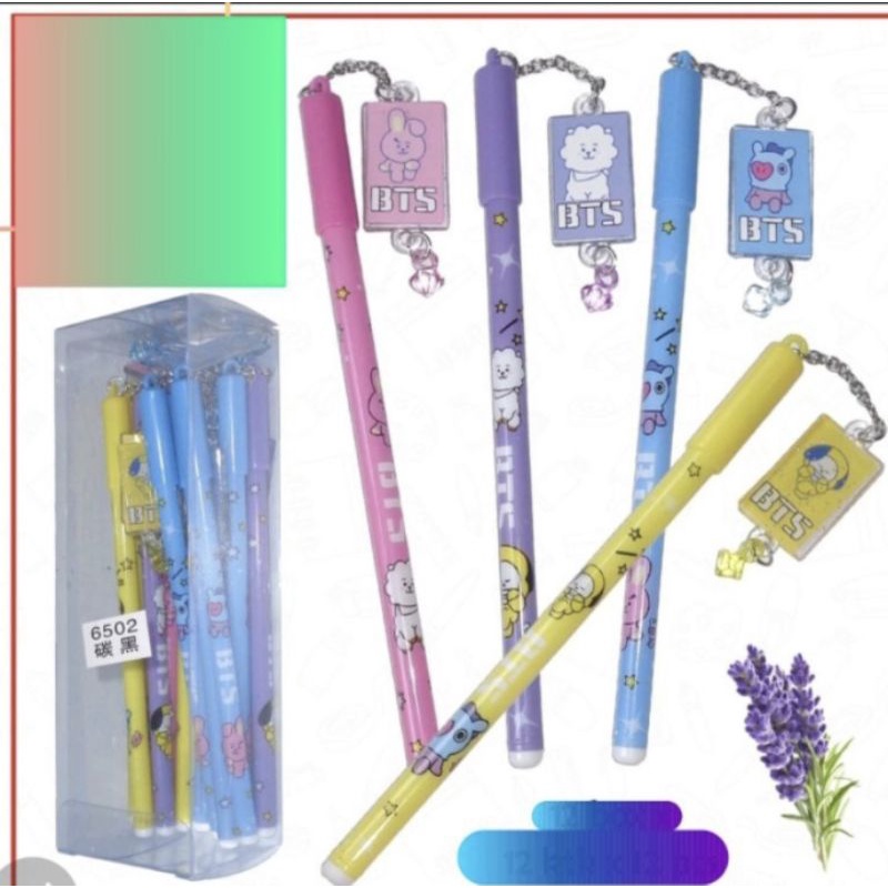 (12pc) PEN GEL GANTUNG BTS/GEL PEN BTS/PEN GANTUNG BUKU BTS-Rantai FOTO BT21