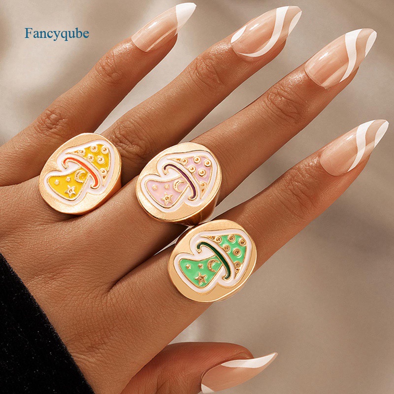 Fancyqube Cincin Wanita Desain Hati / Awan / Bunga / Alien / Pelangi Untuk Hadiah