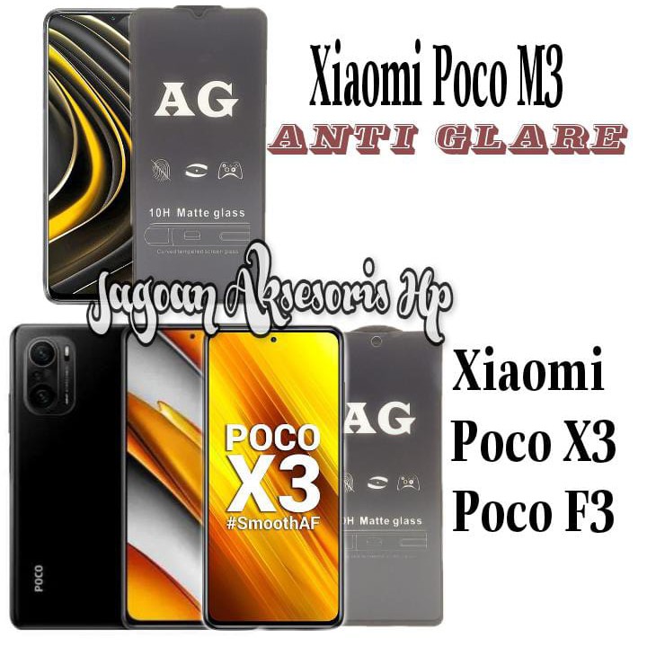 ANTI GLARE Xiaomi Poco X3 Poco F3 Poco M3 Tempered Glass Matte FULL LEM Anti Minyak Anti Fingerprint