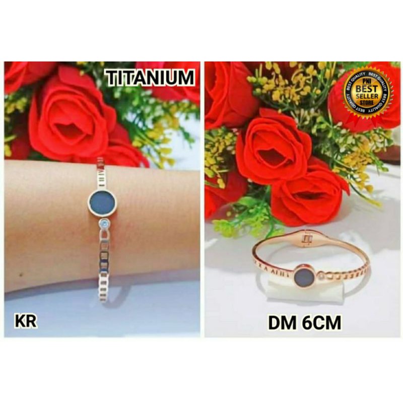 Gelang wanita Titanium motif Batu giok dan permata satu