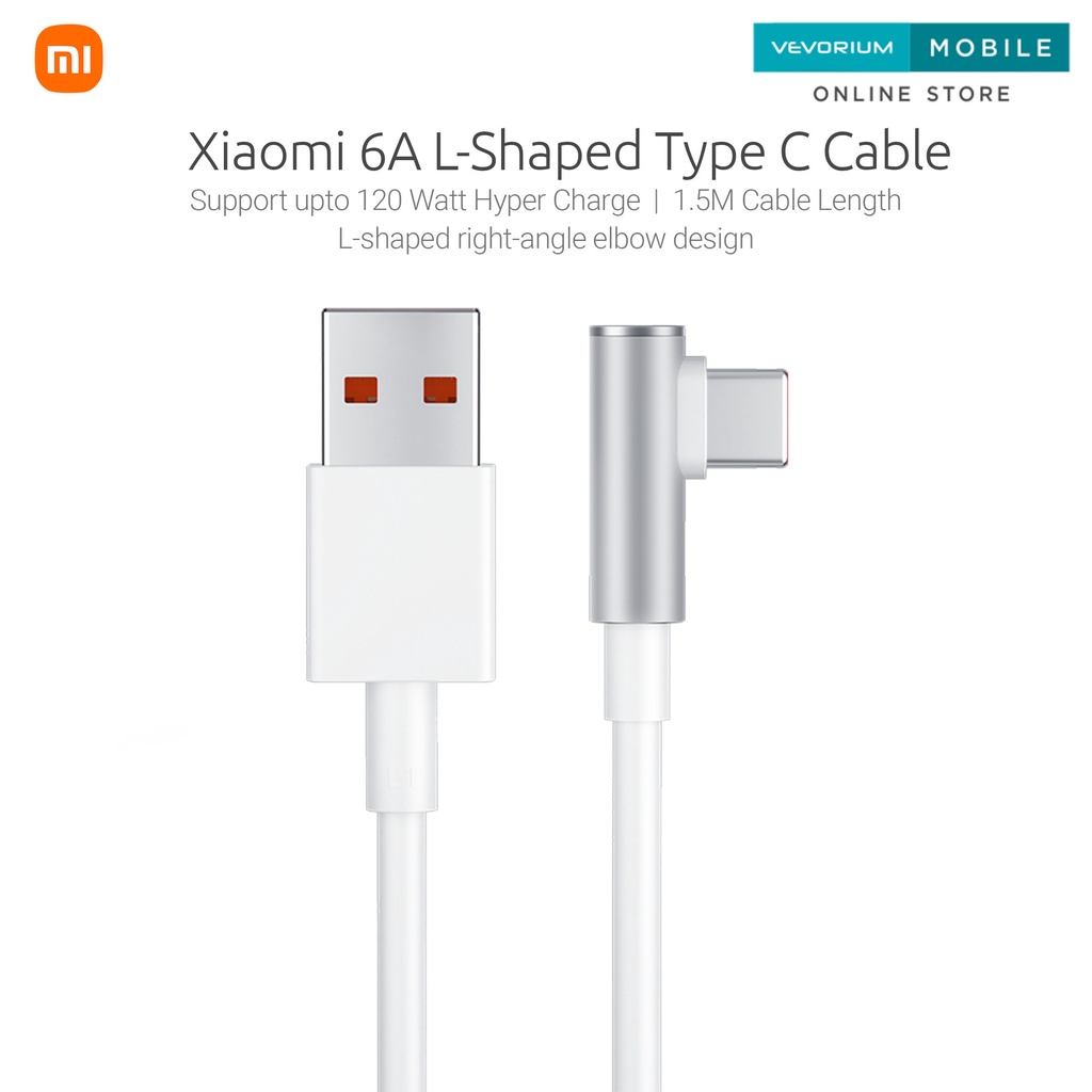 Xiaomi 6A 33W/67W/120W L-Shaped USB Type C 150cm 1.5m Cable Turbo Hyper Charge Kabel Data Original Ori Fast Charging 90 Derajat Belok