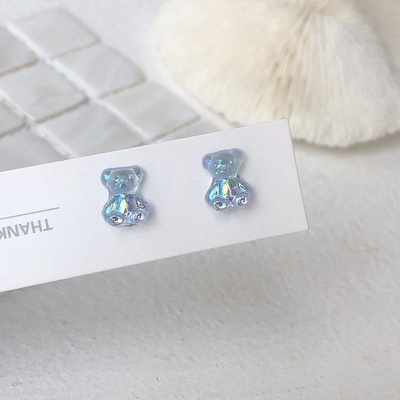 1 Pair Fashion Dazzle Colour Bear Acrylic Screw Piercing Stud Earrings / Ladies Cute Studs Earrings / Korean INS Ear Jewelry