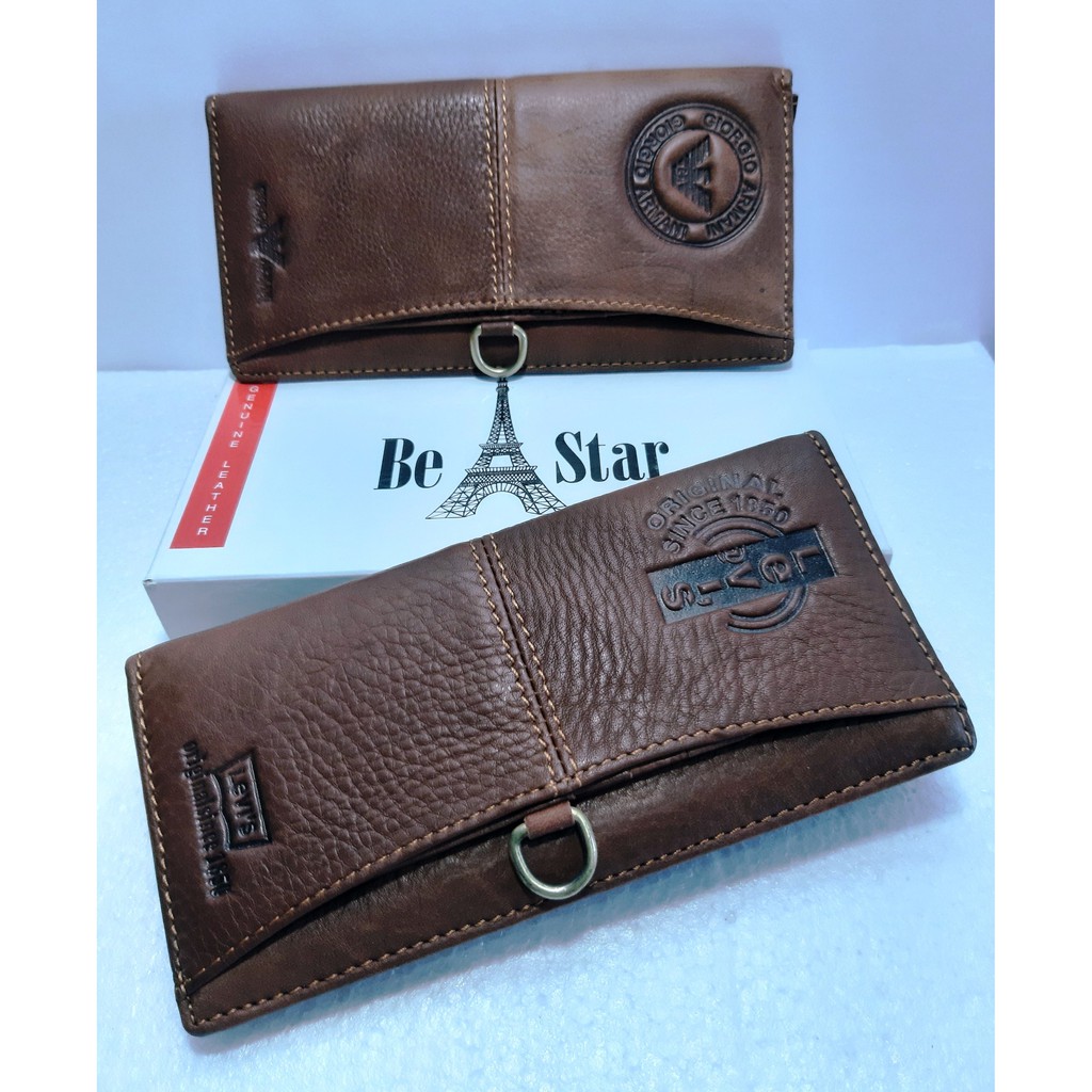 Dompet Kulit Asli Import Panjang Pria Wanita Levis Dgn Tambahan Slot Kartu Cabut Samping Full Kulit