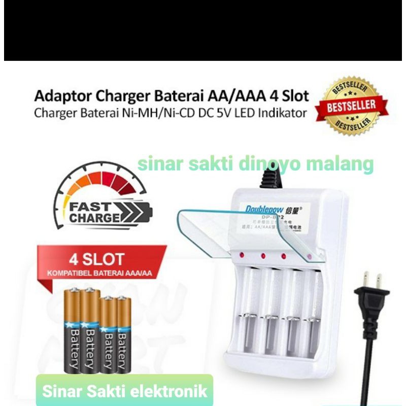 Charger baterai rechargeable AA AAA A3 A2 adaptor 4 slot doublepow