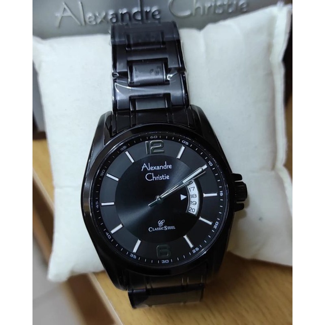 jam tangan alexandre christie pria full black simple