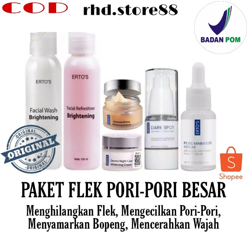 ERTOS PAKET KULIT BERPORI, BOPENG, FLEK HITAM & KUSAM,SKINCARE ORIGINAL BPOM