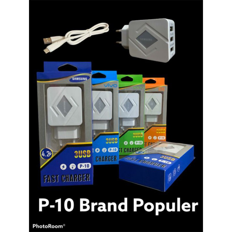 Charger Branded 3USB Model P-10 + Kabel Micro Termurah