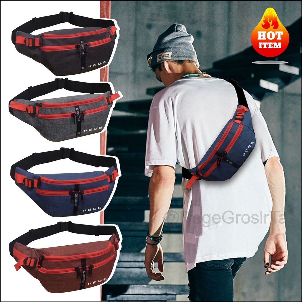 Pege 8871 - Tas Pinggang Waistbag Selempang Pria Motif Denim Slingbag Bahu Cowok