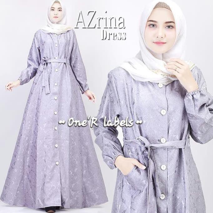 FASHION MUSLIMAH BUSANA GAMIS NAVY BLUE MODIS MODERN LONGDRESS AZRINA ONE'R LABELS CANTIK