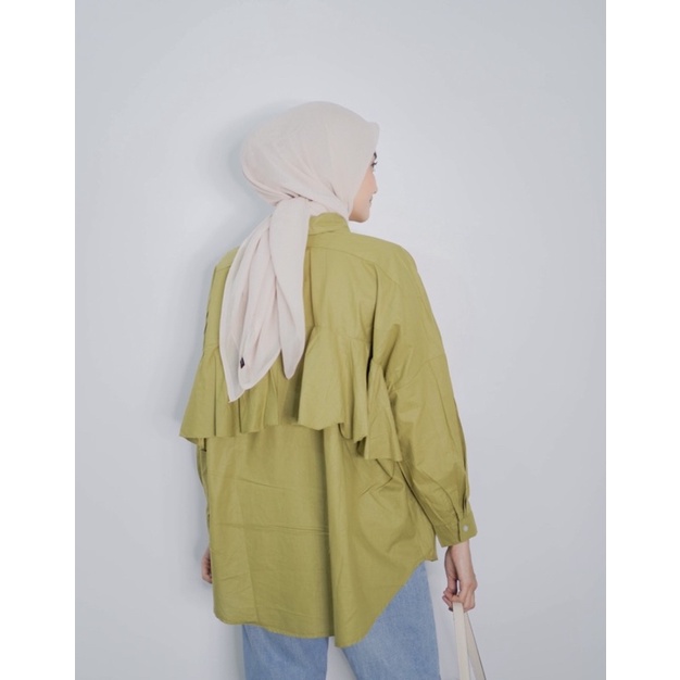 SEYHA - NINY KEMEJA REMPLE BLOUSE WANITA SHIRT PUTIH KEMEJA Lengan Panjang-Sage