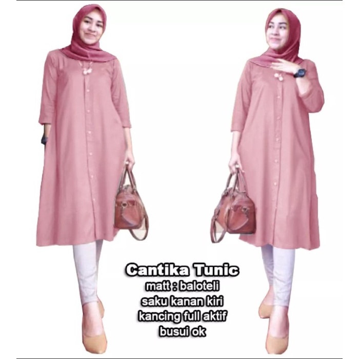 SMP 3 Size,5 Warna CANTIKA TUNIC Baju Atasan Tunik Jumbo Wanita - Peach, XL