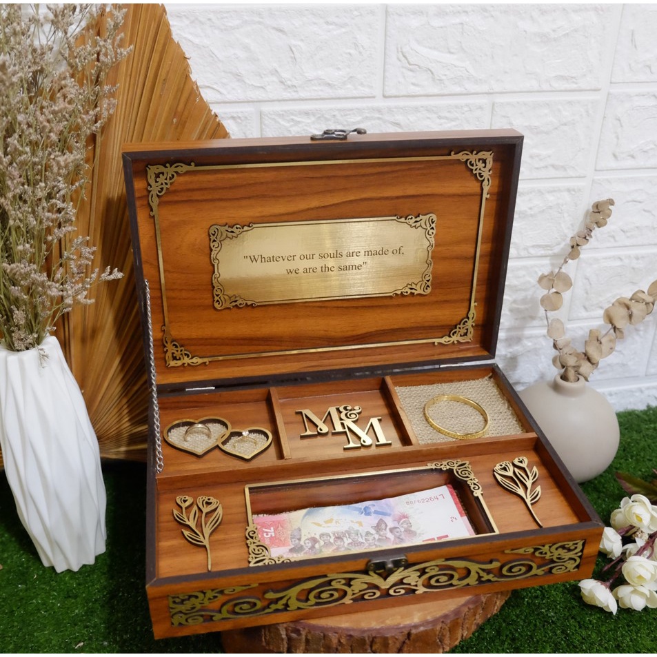 [Size XL] Custom Wooden Mahar Box Kotak Mahar Hantaran Perhiasan Emas by Lasercreative