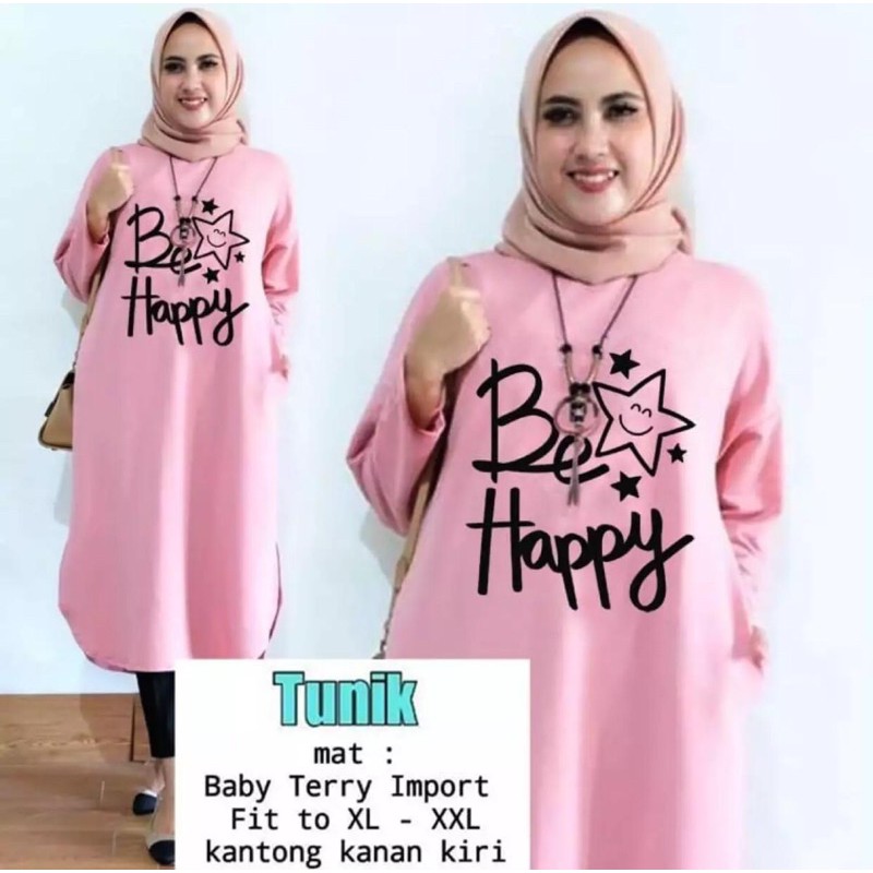 WORLDSHOP TUNIK WANITA BE HAPPY HIGH QUALITY BABY TERY