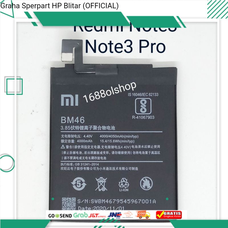 Baterai Xiaomi Redmi Note 3 Battery Redmi Note 3 Pro Original Batre