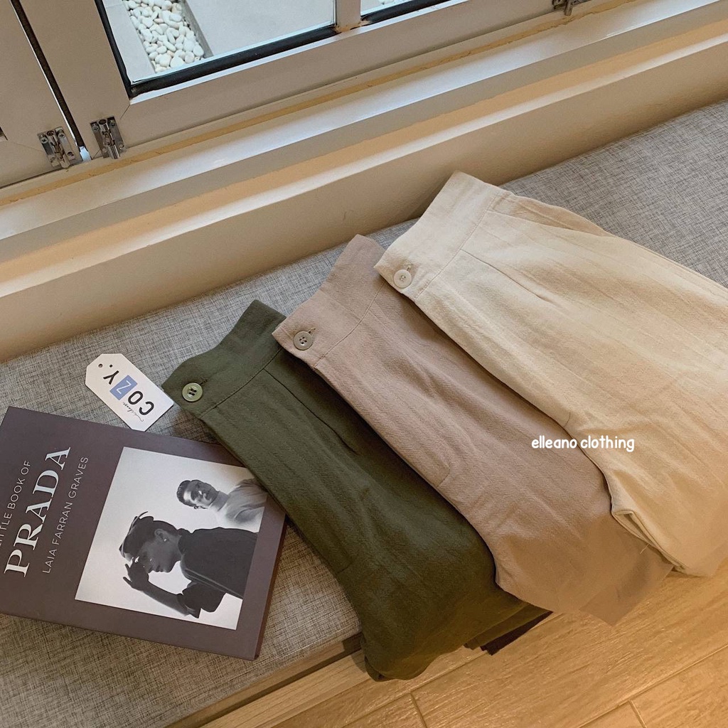 Kimmy Highwaist Cullote Pants  Wide Leg Linen Cullotes  Celana Panjang Linen Kulot Wanita-5