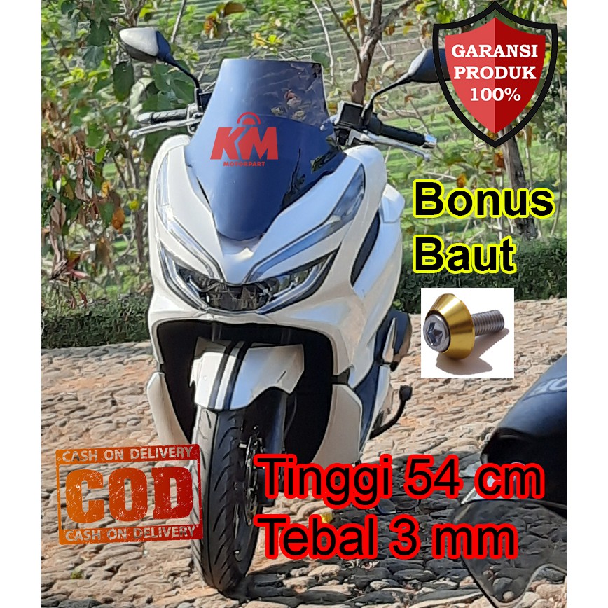 Visor Windshield Honda PCX Variasi Tinggi 54 cm Tebal 3mm Hitam dan Bening