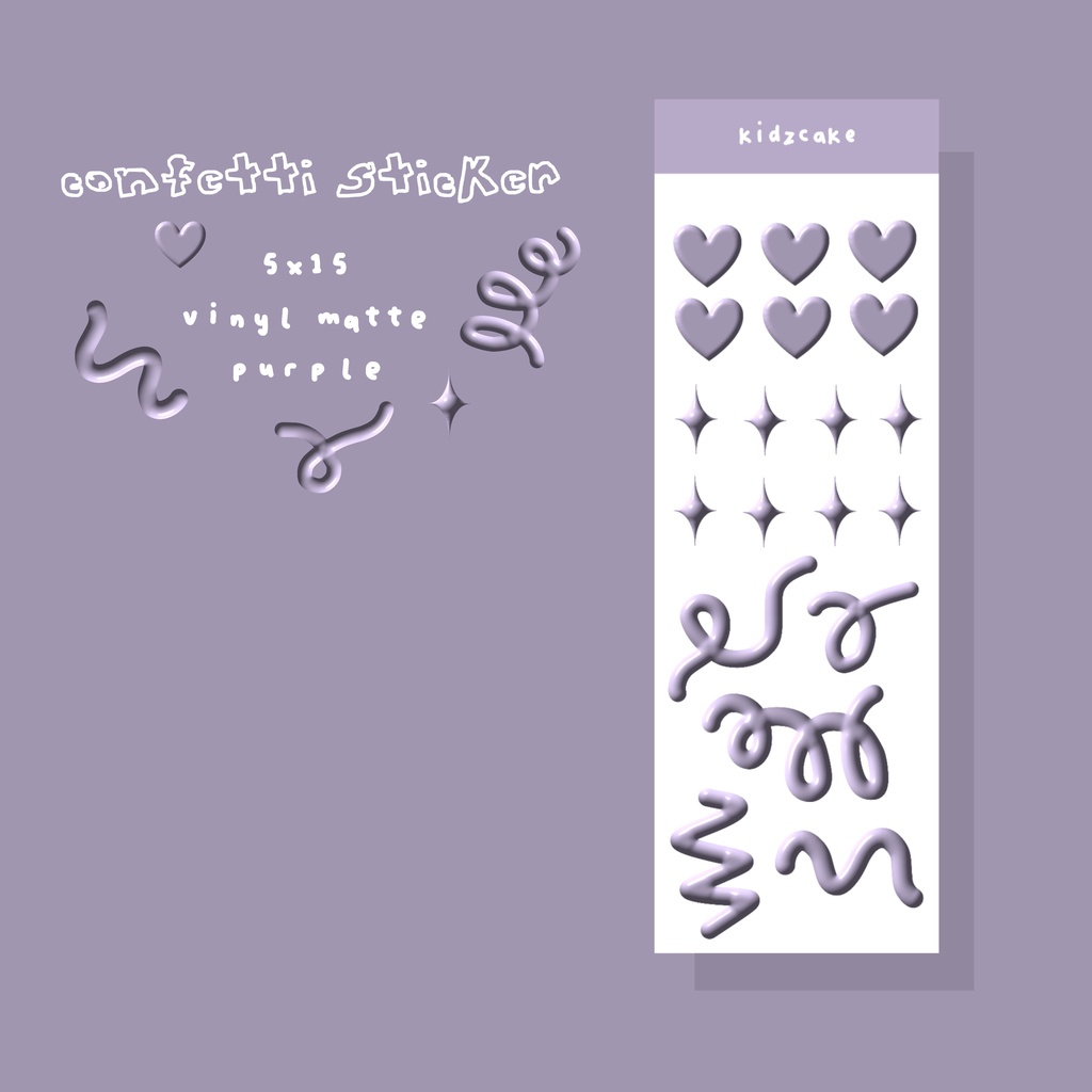 

kidzcake ~ confetti sticker | confetti sticker dengan efek timbul kiss cut sticker deco photocard journal sticker matte
