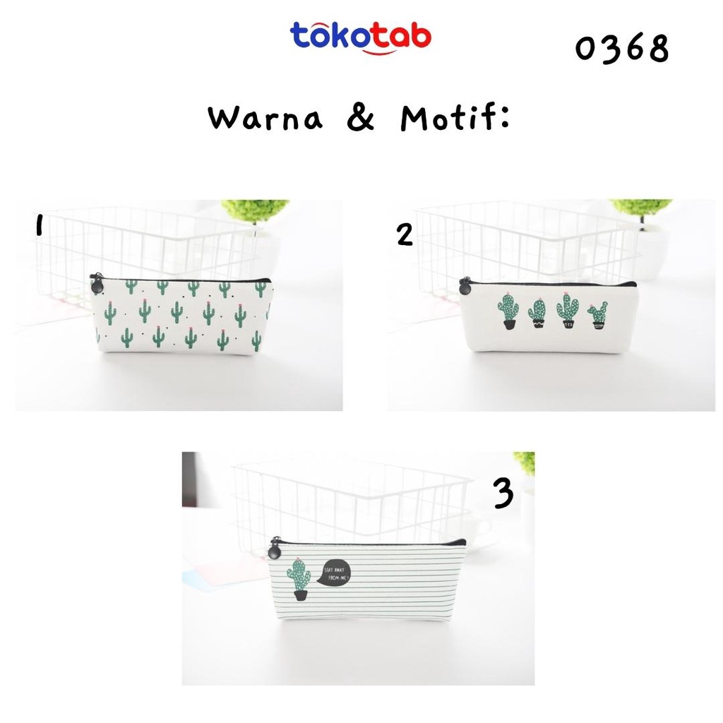 Tokotab - Tempat Pensil Resleting Cute Simple Korean Student Pencase Kanvas-Cactus
