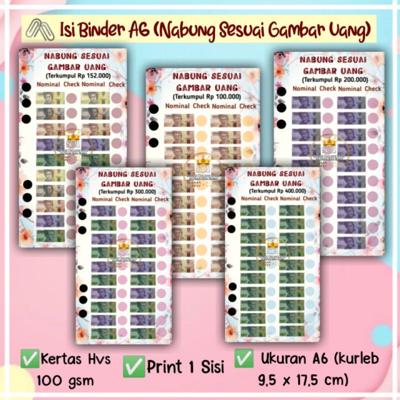 

Nabung Sesuai Gambar Uang | Kertas Binder A6