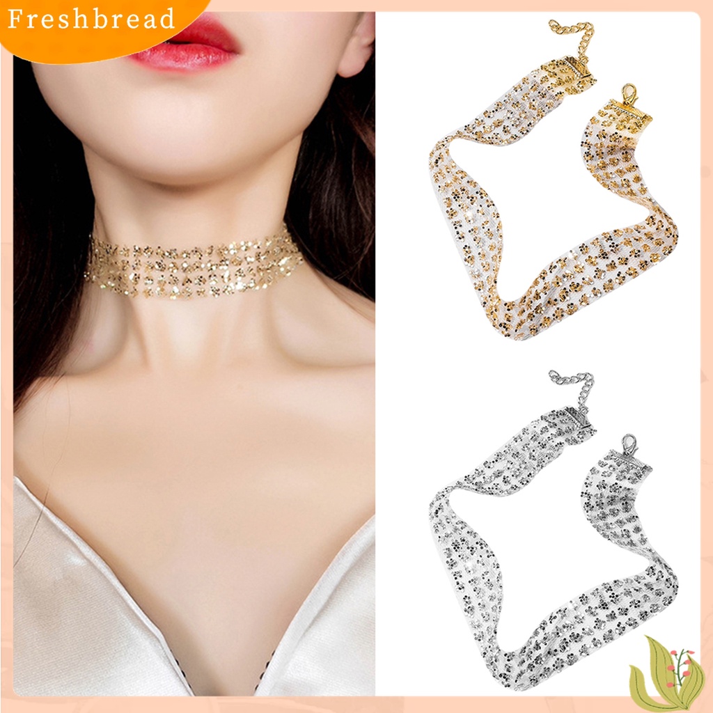 Fresh| Kalung Choker Wanita Bahan Sequin Berkilau Untuk Pestaclubhadiah