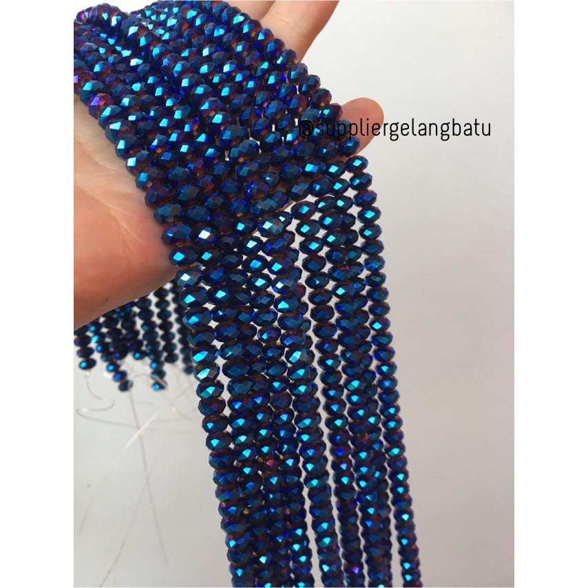 kristal Ceko Doff 6mm BIRU METALIK kilap payet manik baju premium grad aksesoris beads craft grosir